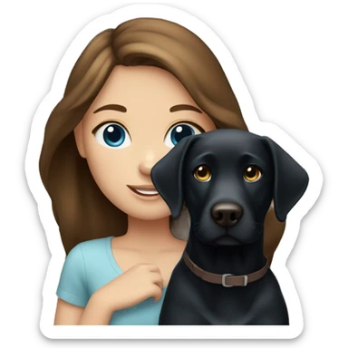 brown haired blue eyed girl with black lab dog  sticker