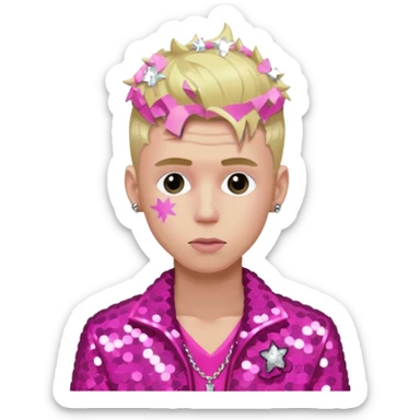 Machine Gun Kelly with blonde hair, dark pink sequin outfit sticker