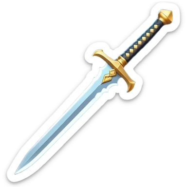 Clash of Clans aesthetic: Cinematic Playful Sword Emoji, rendered in a 3D vector-style similar to standard emojis with minimal shading and bold, simplified shapes. A compact, isometric blade with a gleaming, intricately designed hilt and a razor-sharp edge, softly glowing with a heroic, battle-ready charm. Simplified yet unmistakably iconic, highly detailed and consistent, glowing with a soft radiant brilliance and high shine. Stylized with a touch of medieval finesse and a soft glowing outline, capturing the essence of a legendary sword with a friendly, playful vibe! sticker