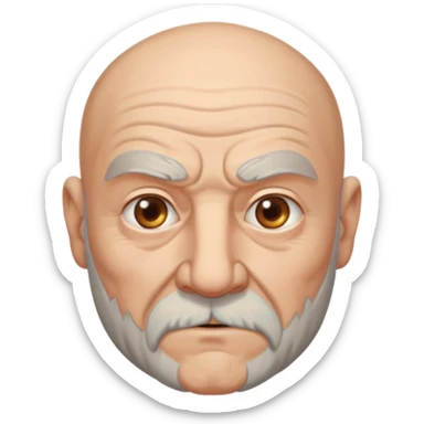 portrait of aggressive elderly man, bald head, beard sticker
