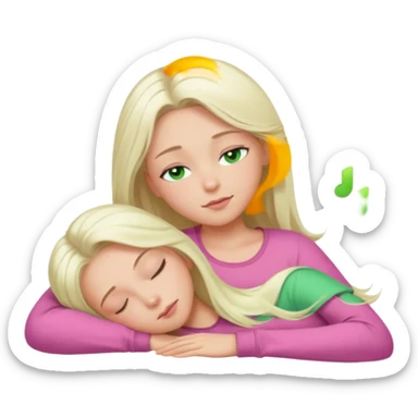Long platinum blonde hair girl with green eyes in  pink top sleeping  sticker