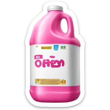 Hot pink gallon of milk with glitter labeled  sticker
