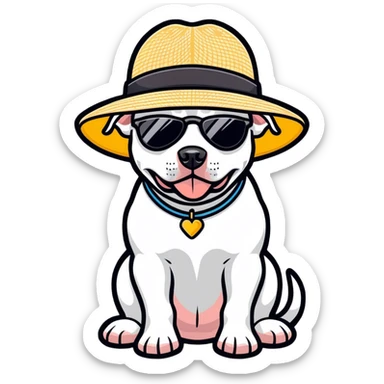 Pitbull Waring a sun hat with sunglasses  sticker