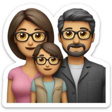 Familia 2 personas papá moreno con tupé gafas y barba mamá con corte bob sticker