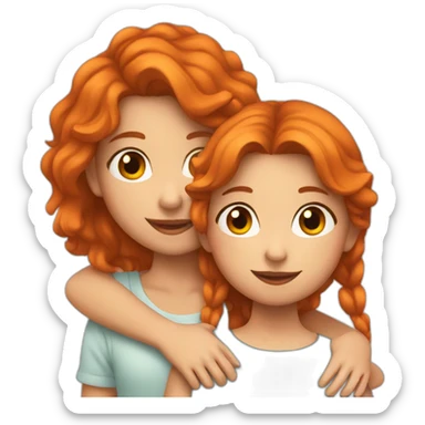 young girl with brown hair and young girl with orange hair are hugging sticker