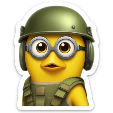 Un poussin jaune avec un casque militaire minion sticker