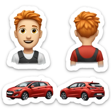 Boy with red mullet driving a white Hyundai i30 sticker