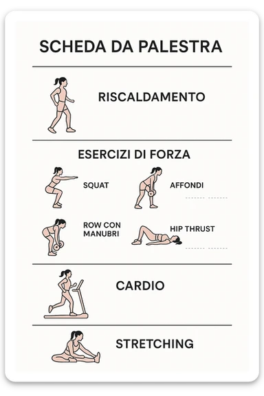 Scheda da palestra su sfondo bianco in italiano specifica per allenamento al femminile sticker