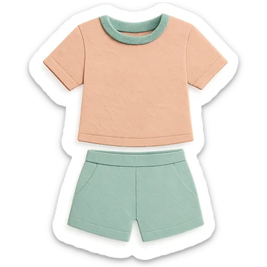illustration of a women's short and tee shirt set in pastel colors in paper-craft style sticker