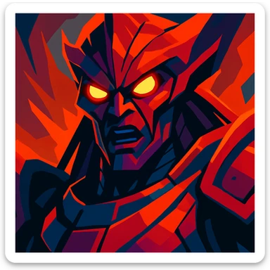 Rhulk from Destiny, close-up portrait, glowing eyes, dramatic lighting sticker