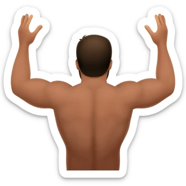 Man raising both hands to God and showing back sticker