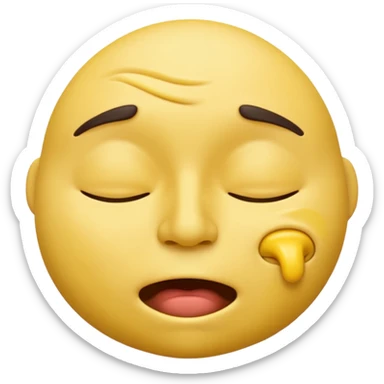 iOS-style 3D emoji: drowsy yellow face with half-closed eyes, messy mouth, and slightly tilted head, conveying just-woke-up grogginess sticker