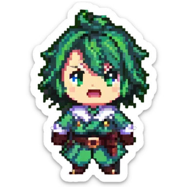 shocked Skirk from Genshin Impact, pixel art style sticker