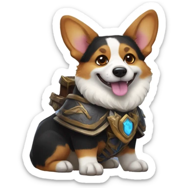  Black Tri-color Corgi dressed like world of Warcraft character  sticker
