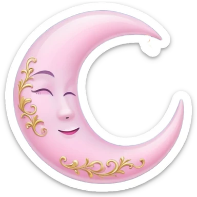 Rosy shiny glossy sparkly romantic pastel crescent damask moon sticker