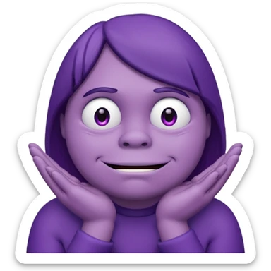 Grimace , half frown with a side eye and hands clasped together sticker