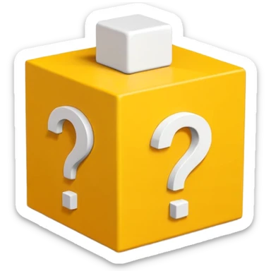  yellow cube shaped box over stuffed with white question mark cubes sticker