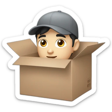 Pale skinned fit Man with black hair in a gray cap and dark gray polo T-shirt keeping a packed box into his hands sticker