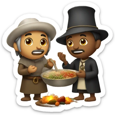Pilgrim and Indian eating stew  sticker