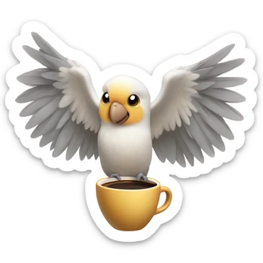 cockatiel bird with espresso cup in its wings sticker