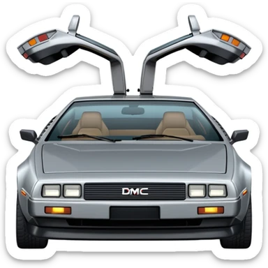 Silver DMC 12 Delorean, closed doors, backside view sticker
