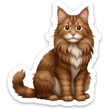 A high-resolution photo-realistic digital illustration of a brown maine coon cat, full body noble maine coon sitting sticker