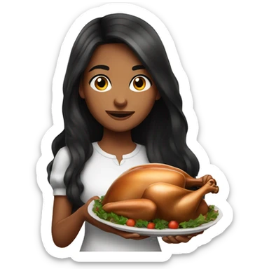 pretty young long black haired girl holding turkey  sticker