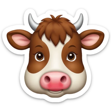 Make a cute brown cow with a brown wig and brown eyes sticker