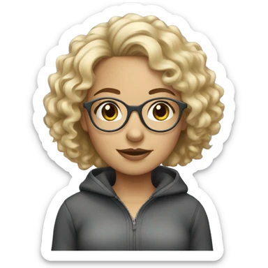 Realistic blonde Girl with curly hair and Grey round glasses sticker