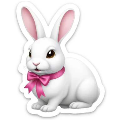 White rabbit with a pink ribbon  sticker