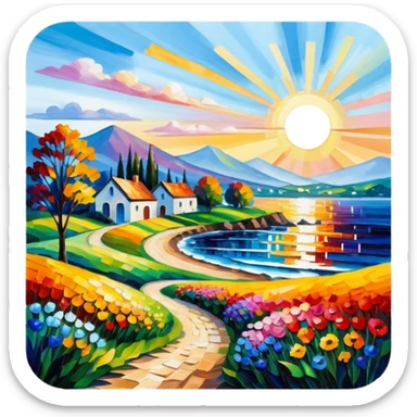 sunny landscape scene in afremov style sticker