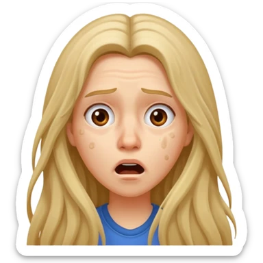 A long-haired woman with acne on her face shows a shocked expression. sticker