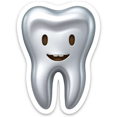 human tooth emoji, smooth chrome ceramic-metal texture, clean medical luxury aesthetic, isolated on white, no face sticker
