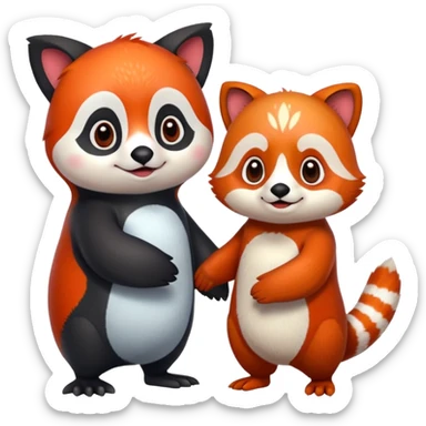 A cartoon  cute one penguin and one red panda  seperste animals not a combination of the animals holding "hands" sticker