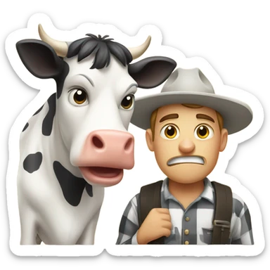 cow and calf togethera suspicious cow and angry farmer  sticker