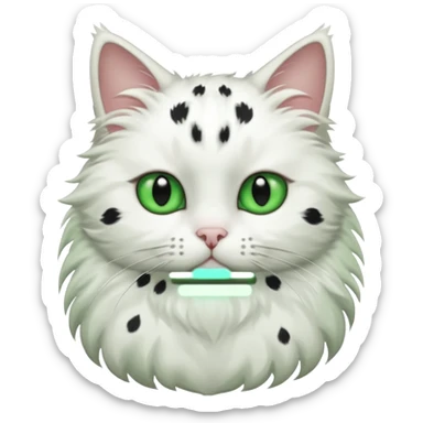 um gato branco com manchas pretas  olho preto e verde só manchas pretas corpo completo sticker
