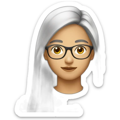 Uzbek 15yo, dark brown long a bit shiny hair with thin metal view glasses sticker