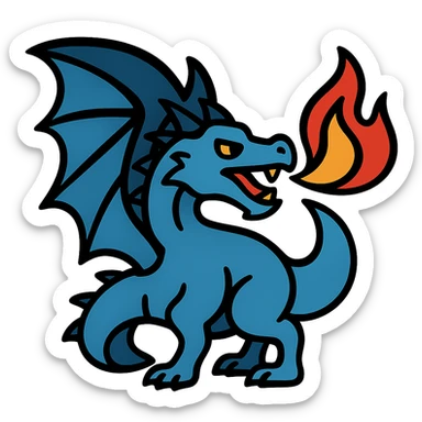 Add large, detailed wings to this fiery blue dragon, keep the style consistent with the original image, and remove the background. sticker