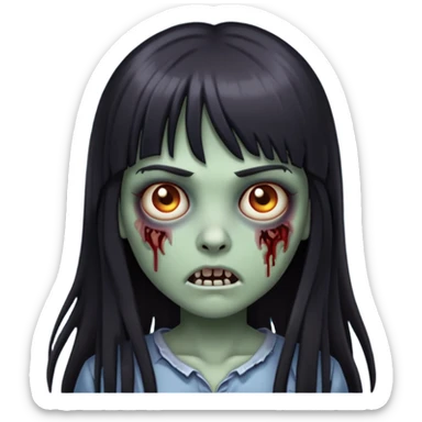 iOS emoji of an zombie girl with dark long hair with bangs sticker