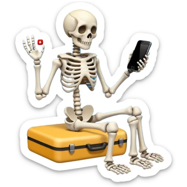 Sad Skeleton Grabs A No Wifi Cellphone And Hotspot sticker
