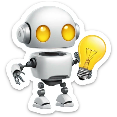 robot holds a light bulb sticker