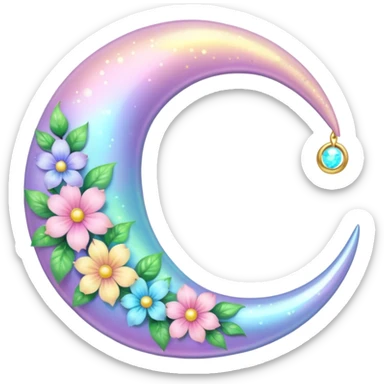glossy Pastel iridescent floral shiny l crescent damask moon sticker