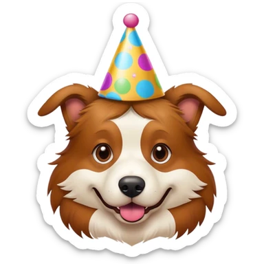 Weirnerdog wearing a party hat sticker