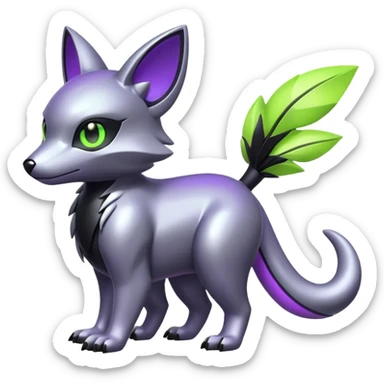 Futuristic cool shiny metallic alloy silver-grey-black-obsidian purple neon-green white lime animal hybrid Fakemon full body sticker