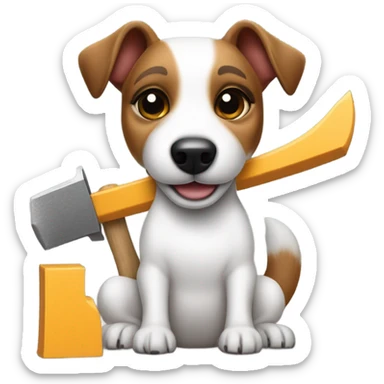 Jack Russel Terrier working with a hammer and saw sticker