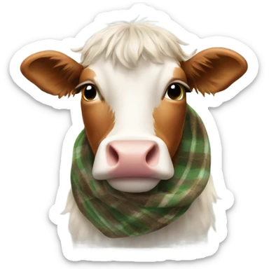 A Shetland cow with a scarf on sticker