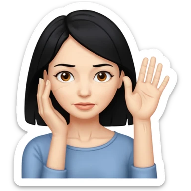 woman black long hair touching wrinkle skin sticker