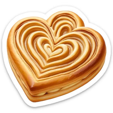 Cinematic crisp palmier, golden-brown heart-shaped pastries, perfectly caramelized layers, delicate and flaky, warm glowing background, inviting and delicious. sticker