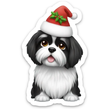 Black and white shitzu christmas sticker