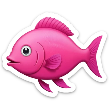 bright pink fish seen in exact side view, facing perfectly to the right, only one eye visible, complete flat 2D side profile, derpy expression with silly smile, flat like a paper cutout sticker